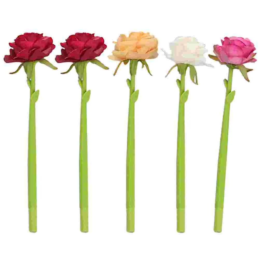 5 Pcs Rose Ballpoint Pen Ink Portable Pens Sign Cute Silica Gel Student Use Simulated Flower