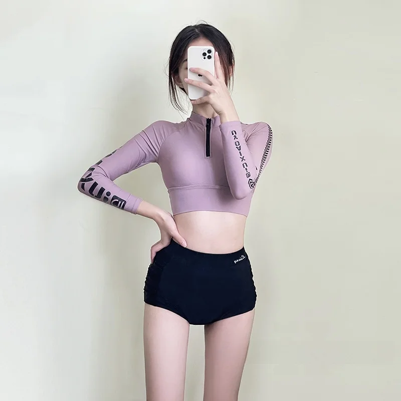 

Slimming High-Waist Long-Sve Yoga Dive Thermal Spring Separate Women's Swimsuit Student Big Brand Sexy Spor Bikini