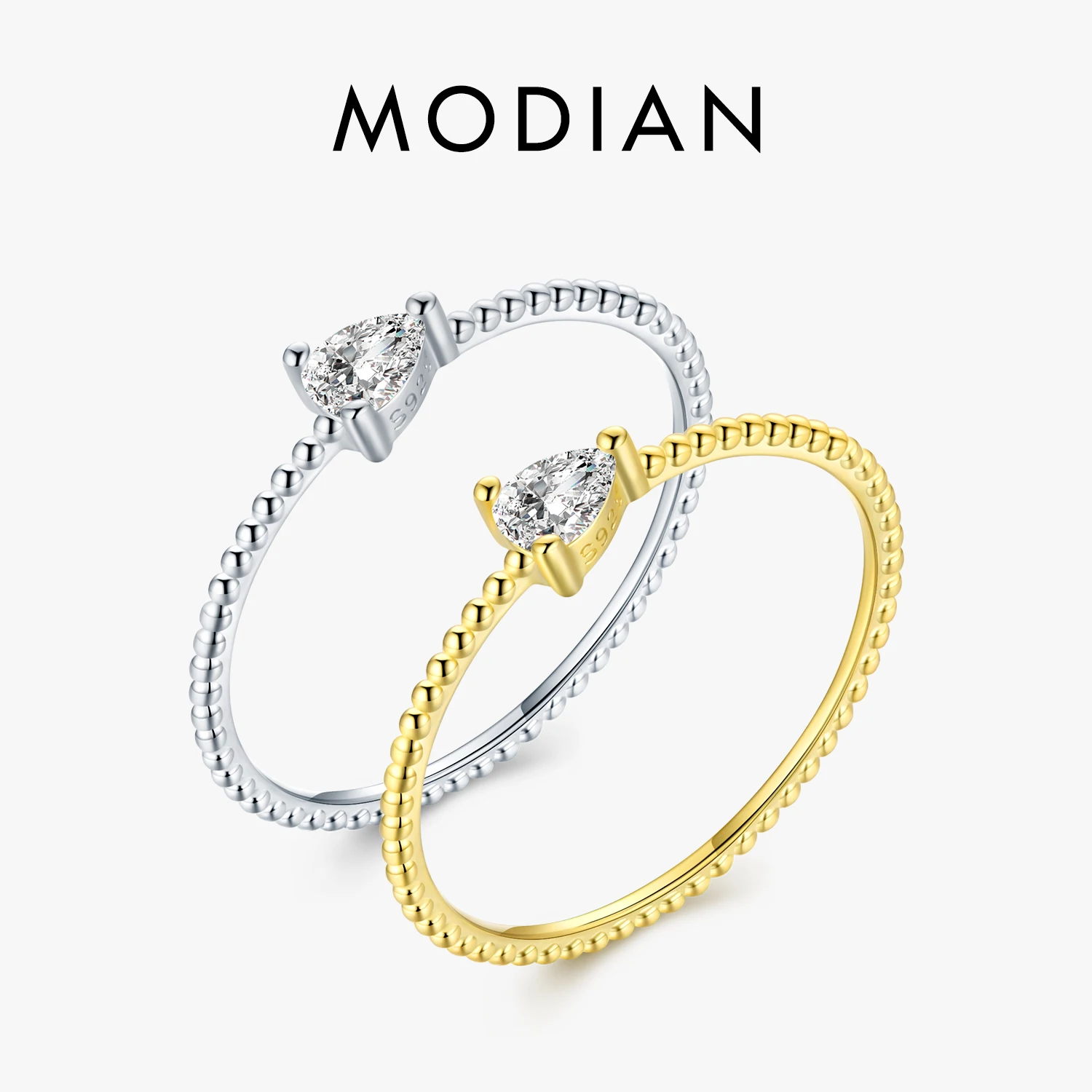 

MODIAN Genuine 925 Sterling Silver Beads Band Small Water Drop Shape CZ Rings For Women Couple Gift Wedding Statement Jewelry