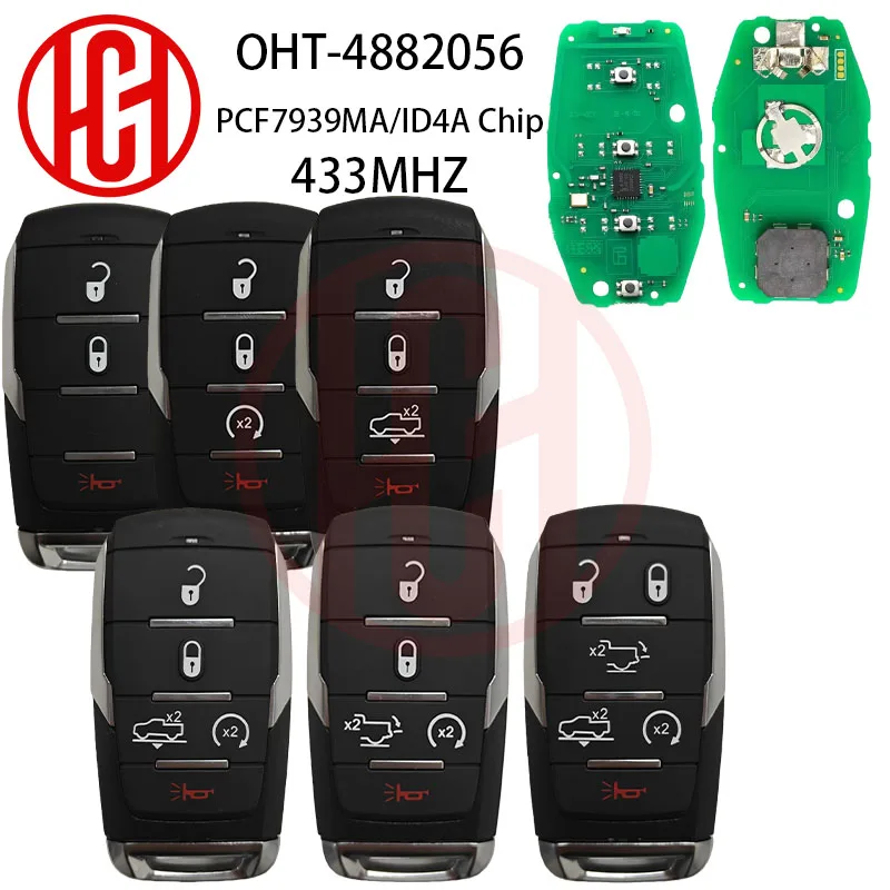

OHT-4882056 4A 433MHZ PCF7939MA Chip Keyless Go Car Remote Key 68291687AD For Dodge RAM 1500 TRX Pickup 2019 2020 2021