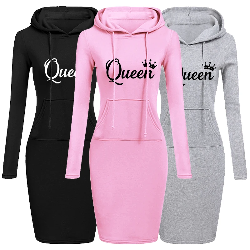 Autumn and Winter Women Dresses Fashion Long Sleeve Hoodie Dress Casual Hooded Dresses for Women Pullover Dress