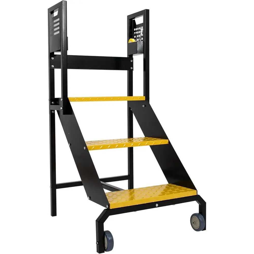 3-Step Steel Ladder with Wheels & Handrails, 440 lbs Load Capacity Heavy Duty Rolling Stairs with Tool Panels, 30 Top Step Heigh