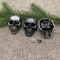 2pcs Large Metal Alloy Black Gunmetal Silver 3D Large Skull Head Concho Leather Craft Decor Screw Back Rivet Belt