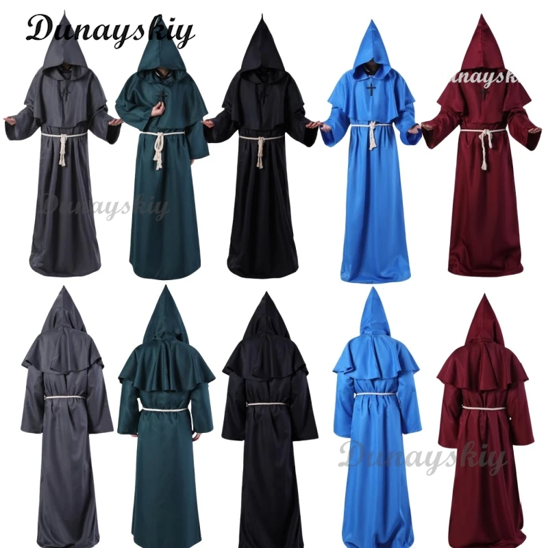 

Medieval Hooded Robe New Wizard Costume Halloween Cosplay Costume Monk Friar Robe Priest Costume Ancient Clothing Christian