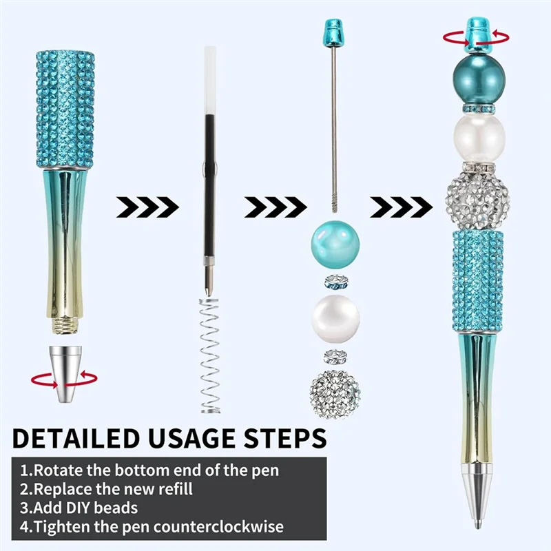 

Highly Recommended-18Pcs Diamond Beadable Pen 18 Colors Plastic Bead Ballpoint Pen Multicolor Retractable Writing Pens Beaded Cr