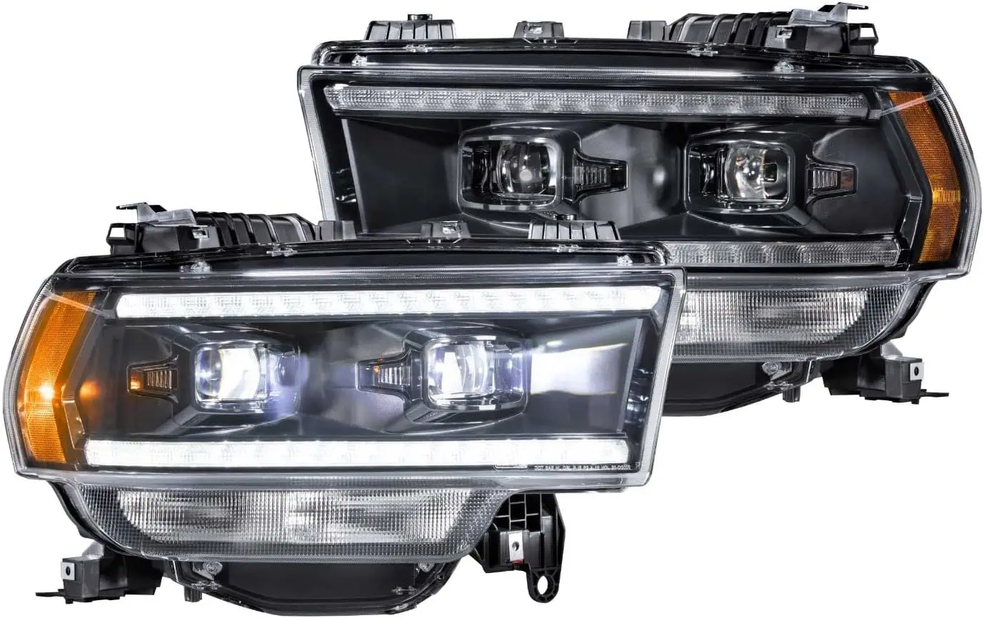 XB Hybrid LED Headlight OEM Upgrade Fits 2019-2024 Dodge Ram 2500/3500, Plug and Play White DRL Headlight Assemblies