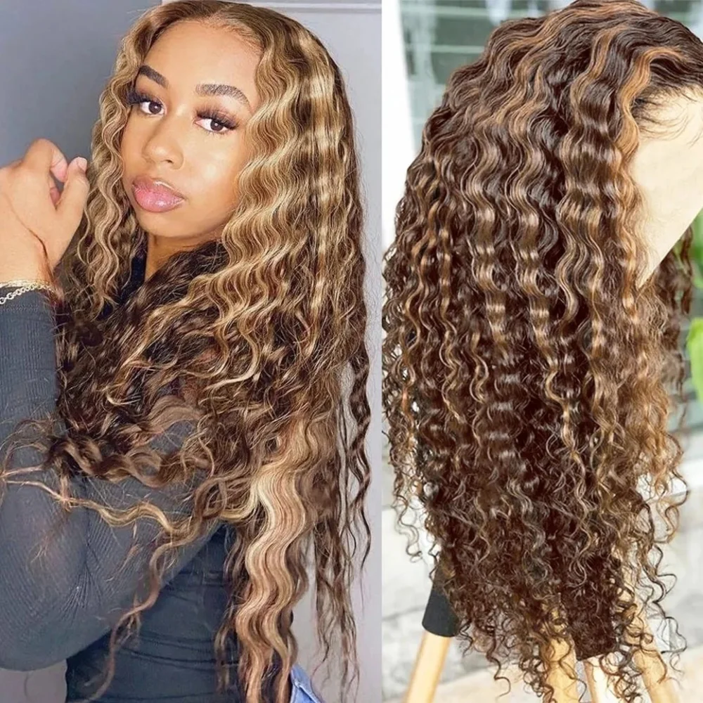 Curly Highlight Blonde Wigs 13X6 Hd Lace Frontal Human Hair Wig Colored Deep Wave Frontal Wig 13X4 Lace Front Human Hair Wig