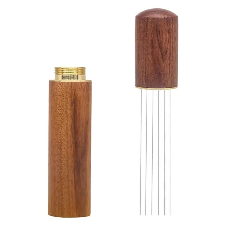 A47T Espresso Coffee Stirrer Espresso Distribution Tool Portable Espresso Distribution Tools,6 Needles Rosewood Color