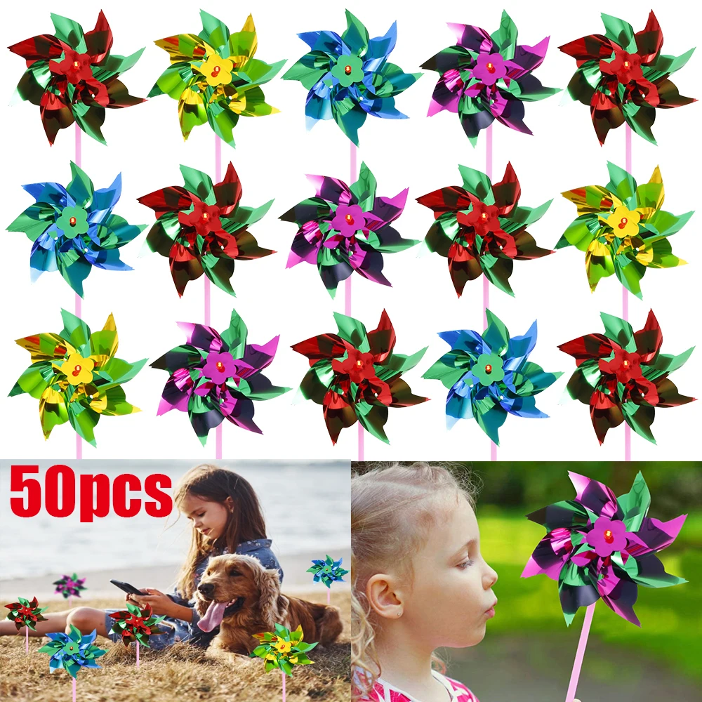 50/100 sztuk plastikowe kolorowe wiatraczki mieszane kolory Party DIY trawnik wiatrak Decor wiatraczki na ogród Yard Outdoor zabawki dla dzieci