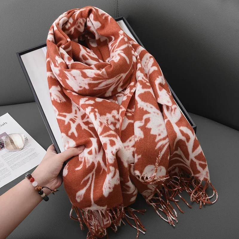 Flower Pattern Scarf For Women, Thickened Winter Scarfs For Female