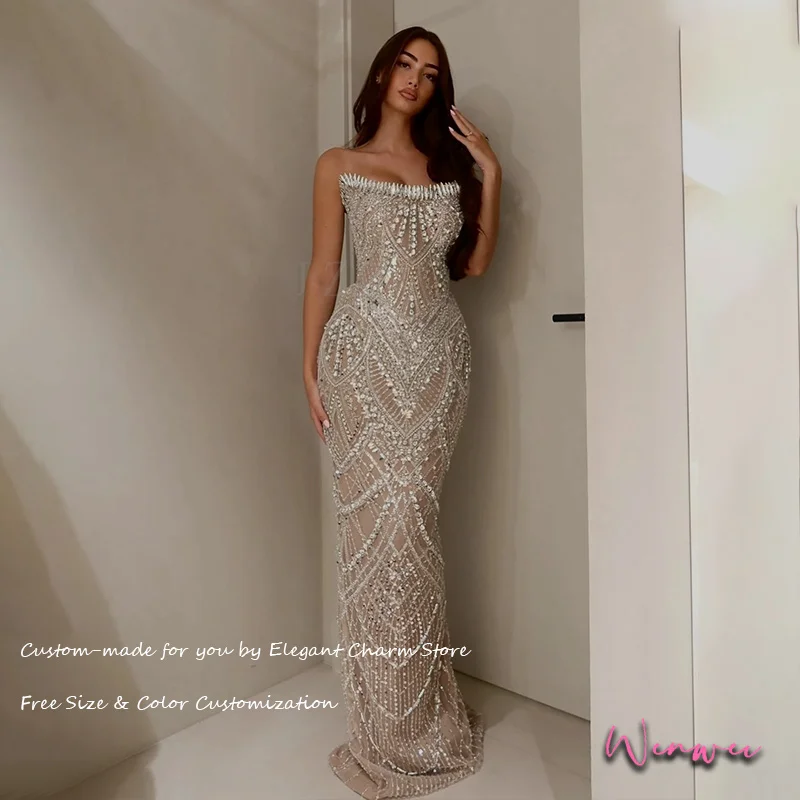 E.C.S. Women's Formal Evening Dress Strapless Shiny Beaded Party Dress Exquisite Mermaid Dress for Special Occasion