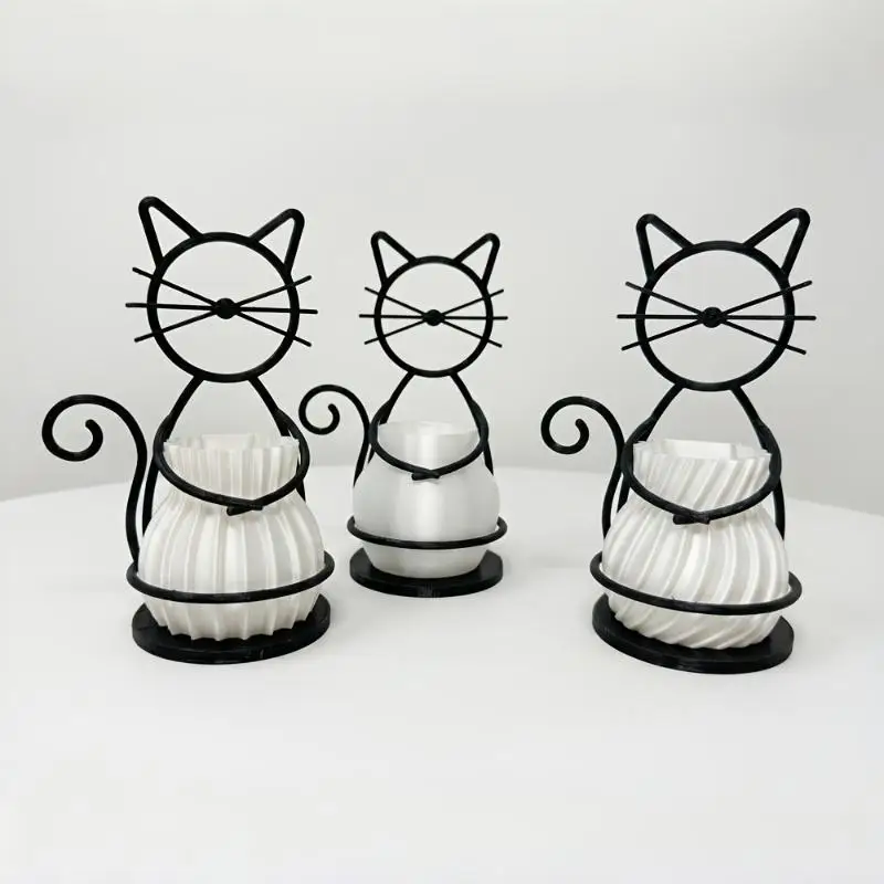 Cute Cat Metal Pen Holder Non-Slip Base Multipurpose Desktop Storage Cup for Office Home School Stationery