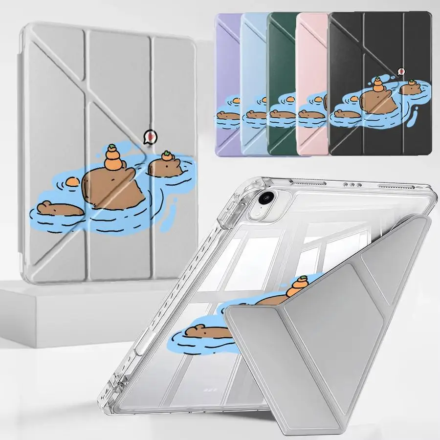 

Милый мультяшный чехол-держатель с капибарой для планшетов iPad Mini 6, 7, Pro 2025, Pro 11-го, 10-го, 9-го, 8-го, 7-го поколений, 12.9 дюймов, Air 4, 5, M3, M2, M4