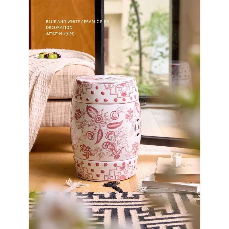 Miyu retro blue and white porcelain shoe change stool ceramic drum stool bathroom stool imitation guzheng drum pier seat pier lo