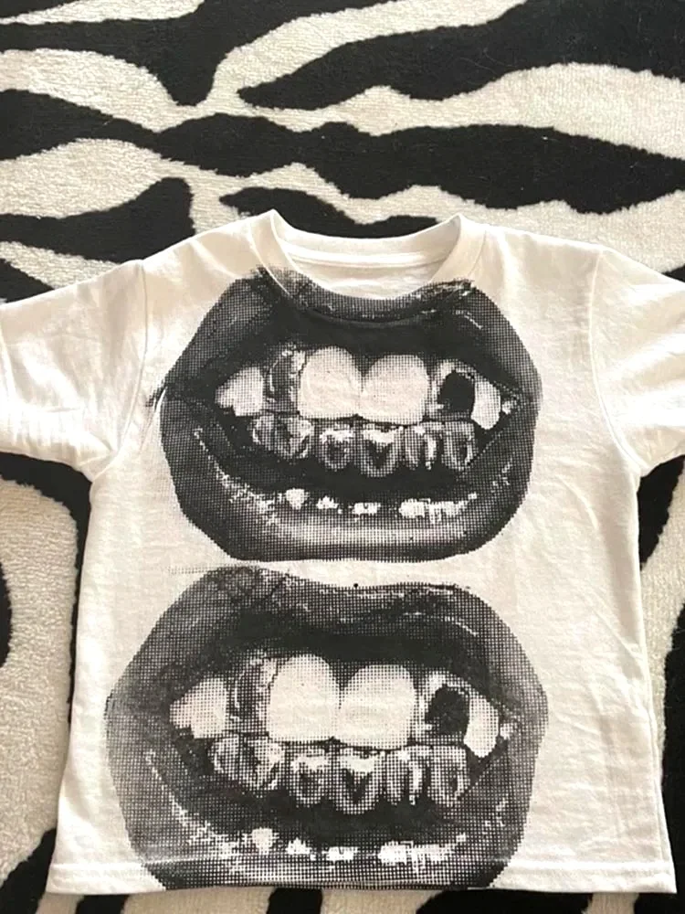

Punk Y2K Baby Short Sleeve Top Gothic Street T-shirt Women's Leisure Basic T-shirt Women's 2024 Summer Top E Girls' Gothic EMO