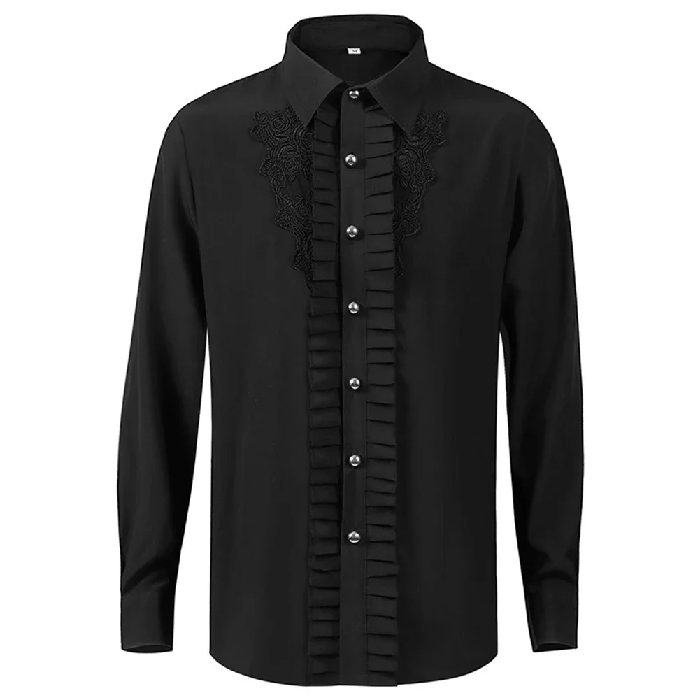 New Women's Retro Ruffles Shirts Renaissance Victorian Steampunk Shirt Solid Color Lapel Gothic Pleat Ladies Blouses Tops