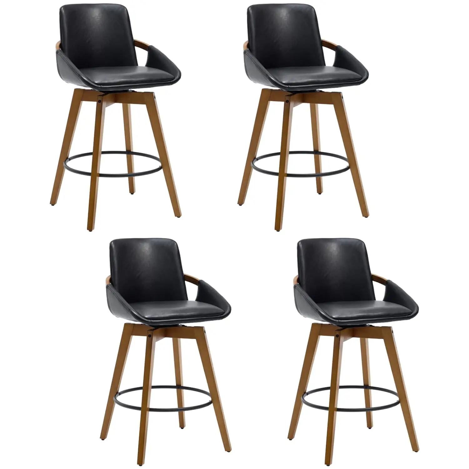 

Mid-Century Swivel Bar Stools Set Of 4, 26.5 Inch Counter Height Barstools PU Leather Bar Chairs With Wooden Frame, Customized