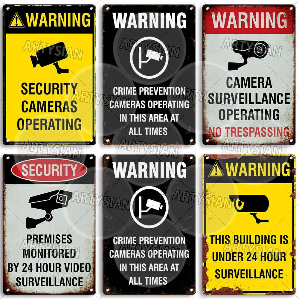 Surveillance Warning CCTV Camera Metal Sign Video Monitoring Alert Plaque Crime Prevention Facility Shop Security Poster