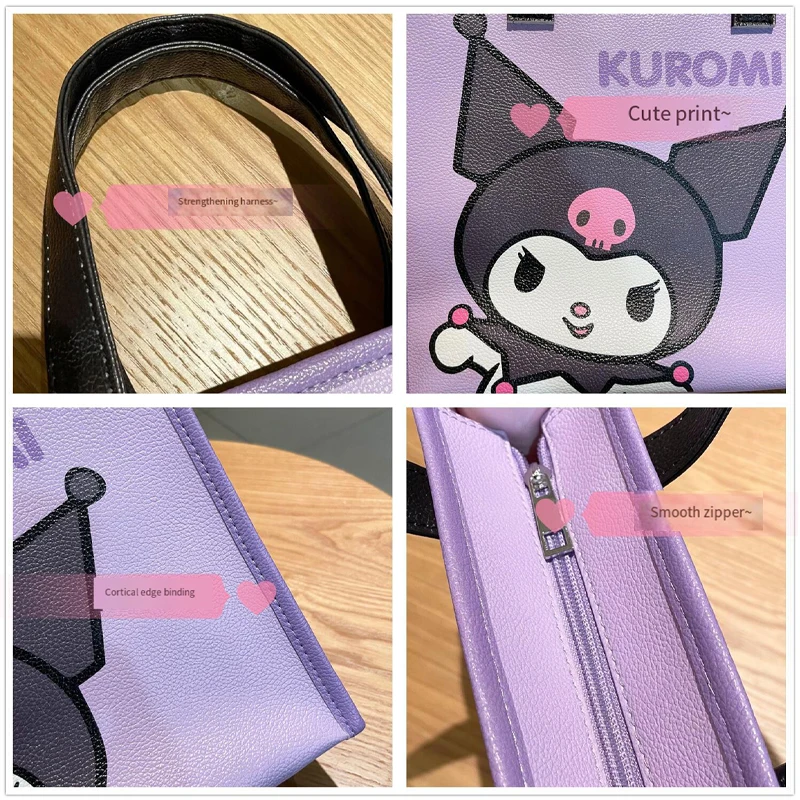 

PU Cosmetic Bag Kuromi Hello Kittys Tote Bag Kawaii Girl's Heart Portable My Melody Hand Bag My Melody Anime Figure