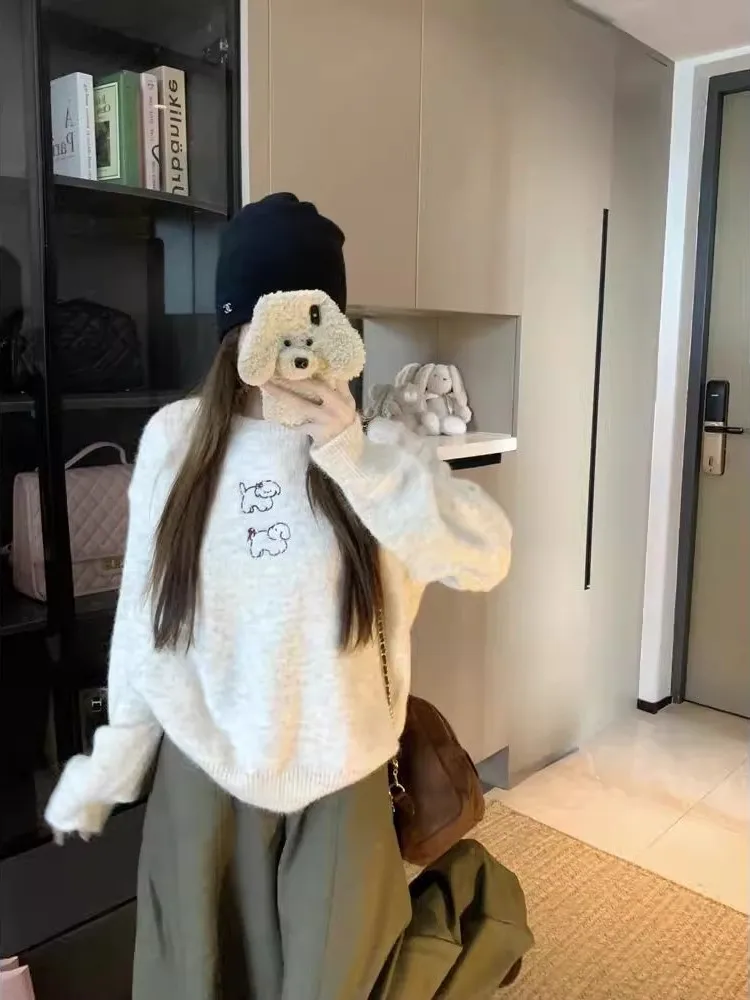 Thiened round Ne Pullover Knitted Sweater Women's Loose Lazy Feeling Inner Wear Top Spring Autumn Winter Commute Sle