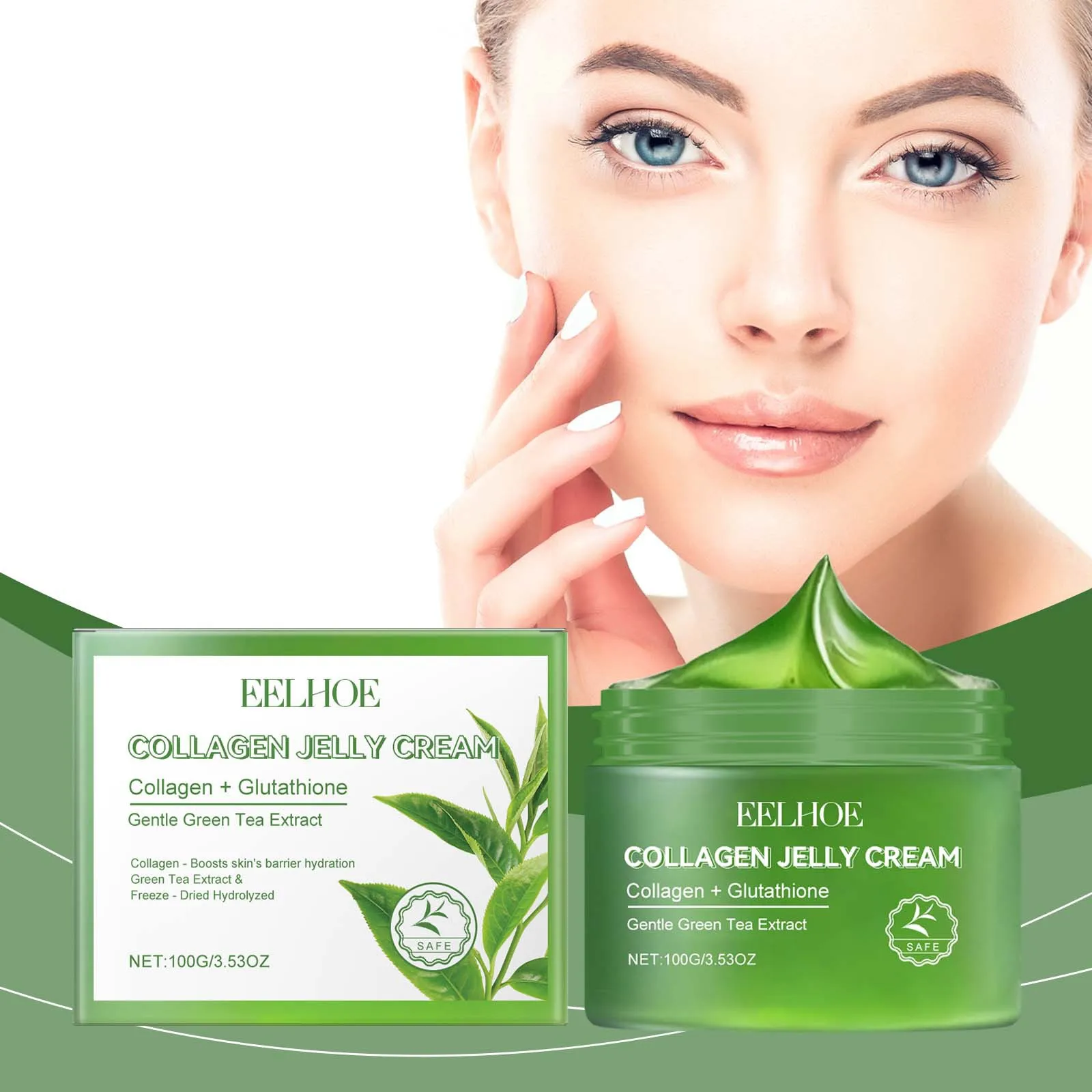 Té verde colágeno geléia suave hidratante facial acalma a pele seca mejorar a elasticidade da pele hidratante profundo