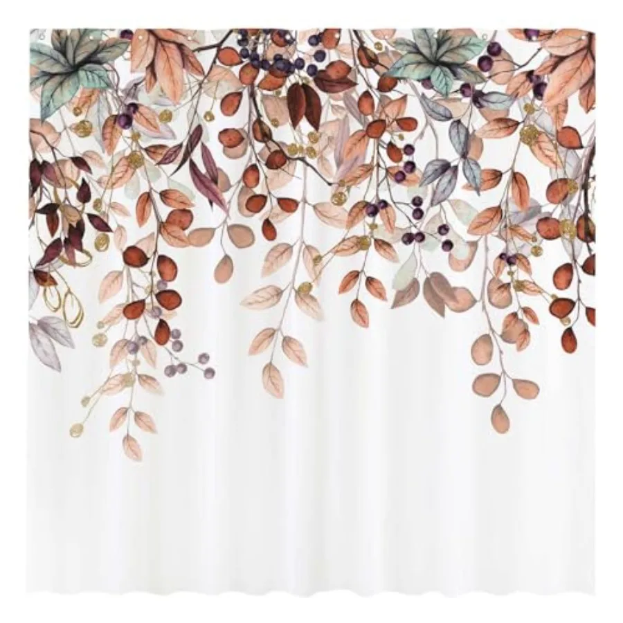 

72x72 Watercolor Autumn Hanging Leaves Botanical Fall Thanksgiving Shower Curtain for Bathroom Decor Machine Washable Hooks Not