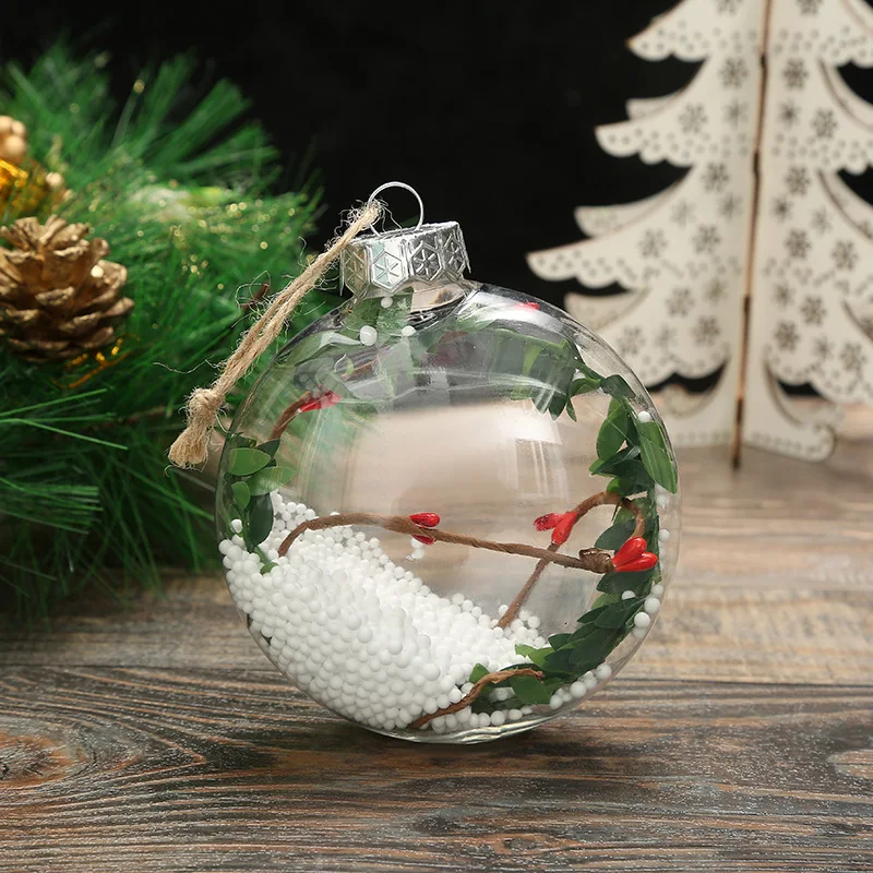 New Christmas Decorative PET Transparent Flat Spherical Indoor Outdoor Christmas Tree Acrylic Plastic Ellipse Pendant Gift Ball