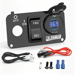 Golf Cart EZGO Key Switch Console Panel with DC 9V-48V 3.1A Dual USB Charger Sockets & F/R Switch Fits EZGO TXT & Medalist PDS
