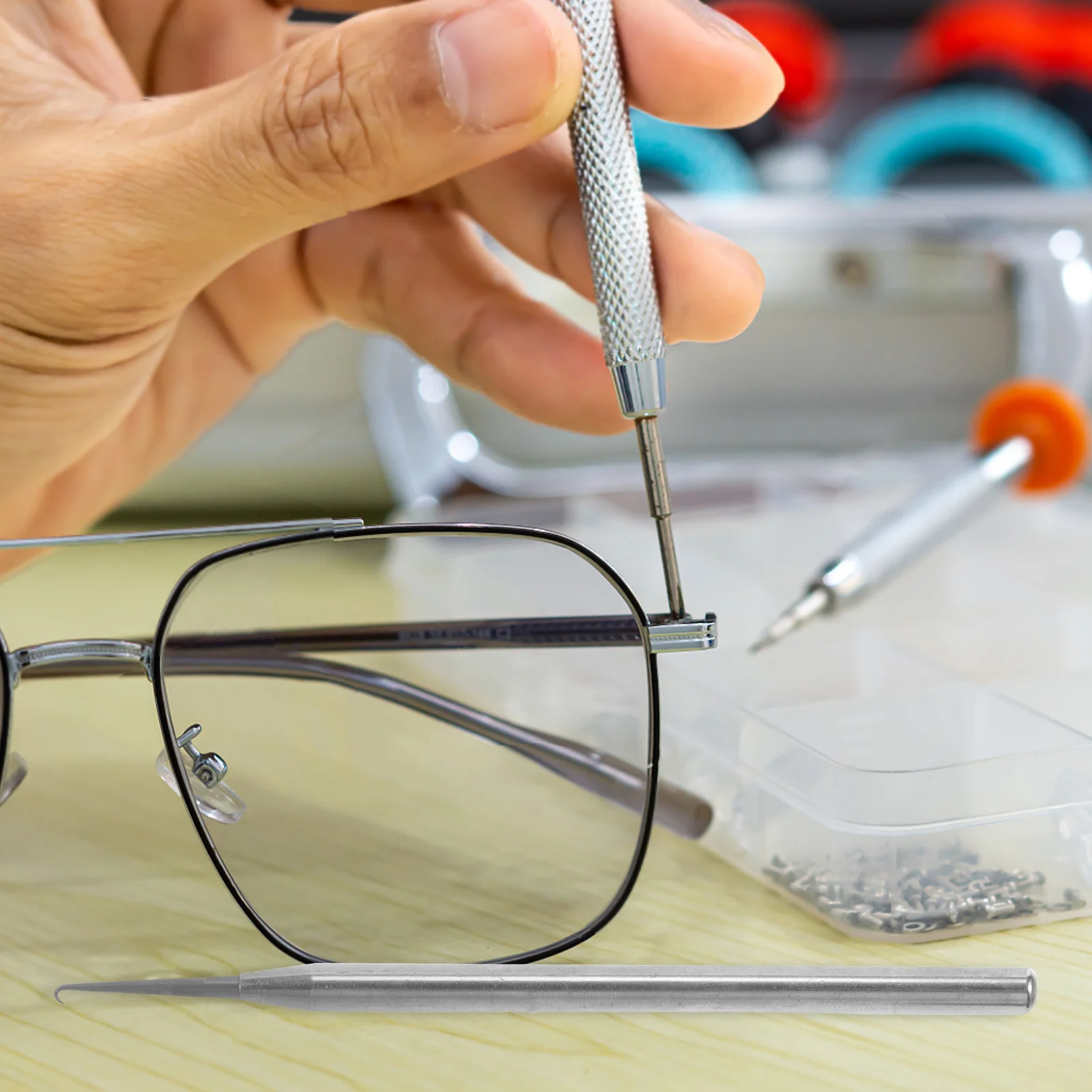 2 قطعة الفولاذ المقاوم للصدأ إصلاح النظارات هوك إبرة نصف إطار أدوات صيانة النظارات المحمولة سهلة الاستخدام إصلاح زجاج العين