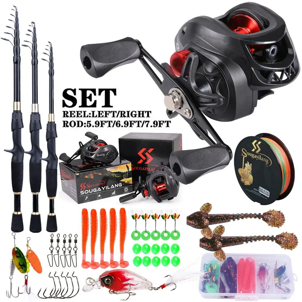 Sougayilang Fishing Rod and Reel Full Kit 1.8-2.4m Telescopic Casting Fishing Ultralight Rod and 7.2:1 Gear Ratio for Freshwater