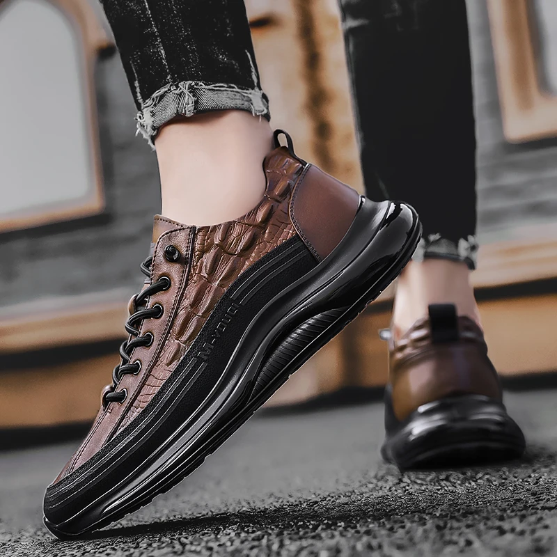 Black Male Leather Sneakers Casual Shoes Fashion Luxury Comfort Sports Platform Footwear Tenis Masculino Athletic Shoe Brown