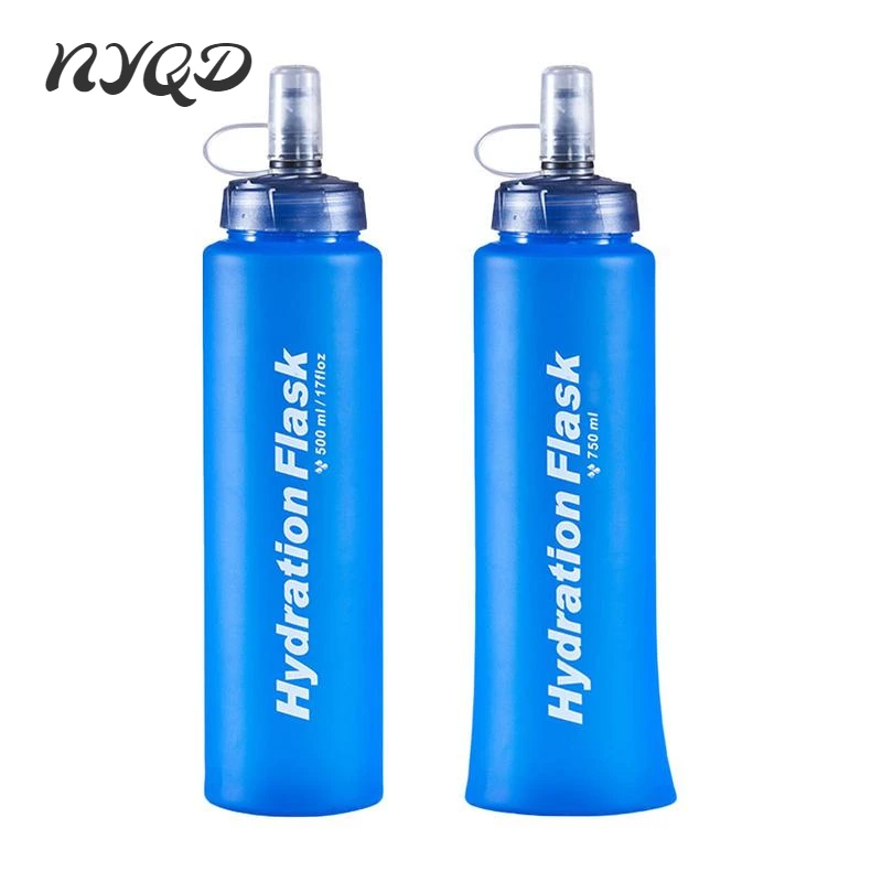 Soft Flask Folding Collapsible Water Bottle, TPU,  Traveling, Sport, Running Kettle, Hydration Pack Bag, Vest, 500 ml, 750ml