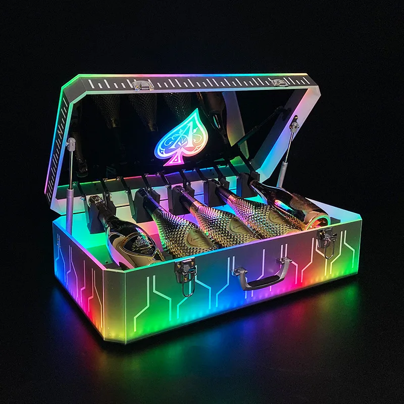 Rainbow Color LED Luminous Display Case Ace of Spade CHAMPAGNE SUITCASE Wine Bottle Carrier Box Glorifier Display For NighClub