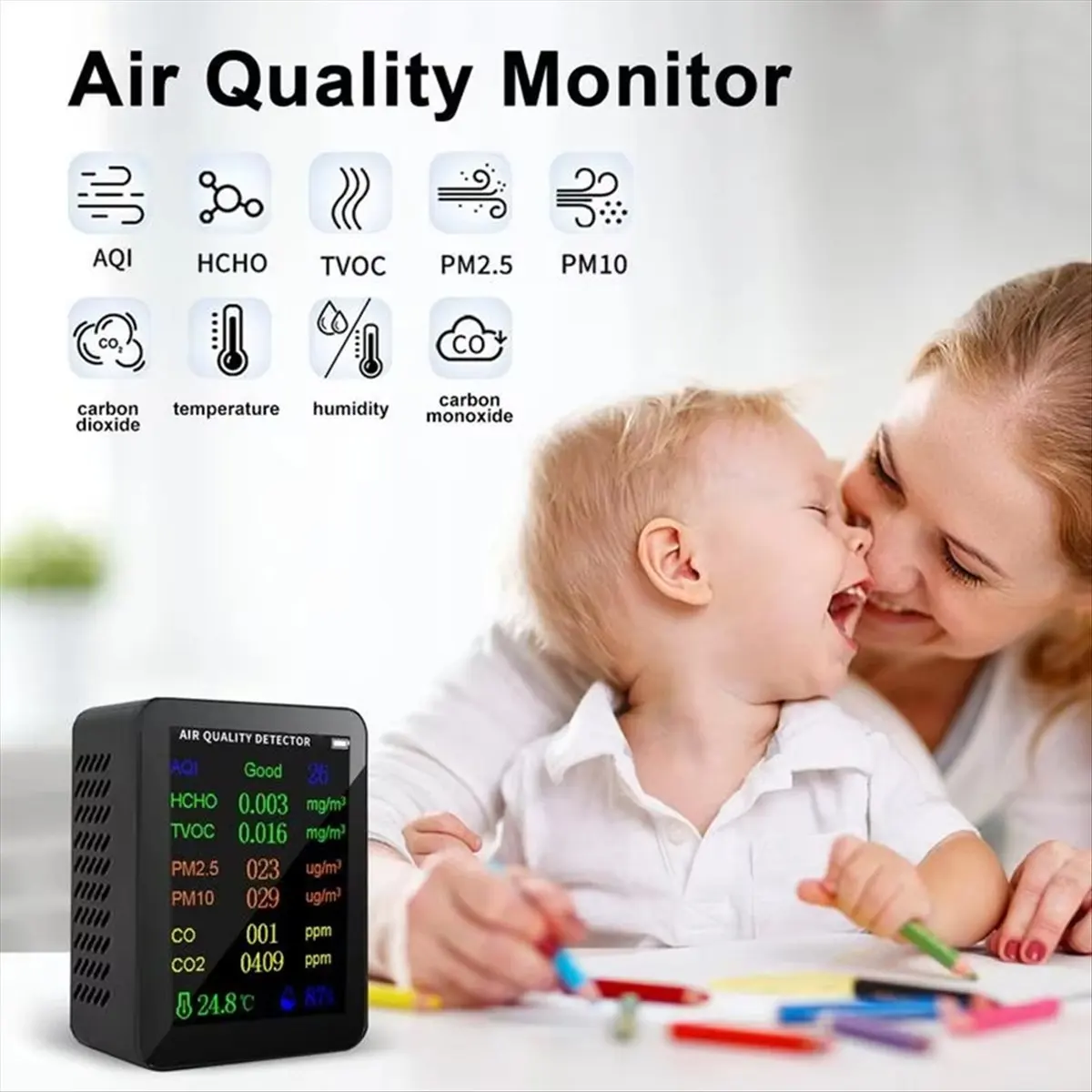 

A36R Детектор качества воздуха в помещении Портативный монитор 10-в-1 в режиме реального времени с сигнализацией Тестер качества воздуха в помещении A