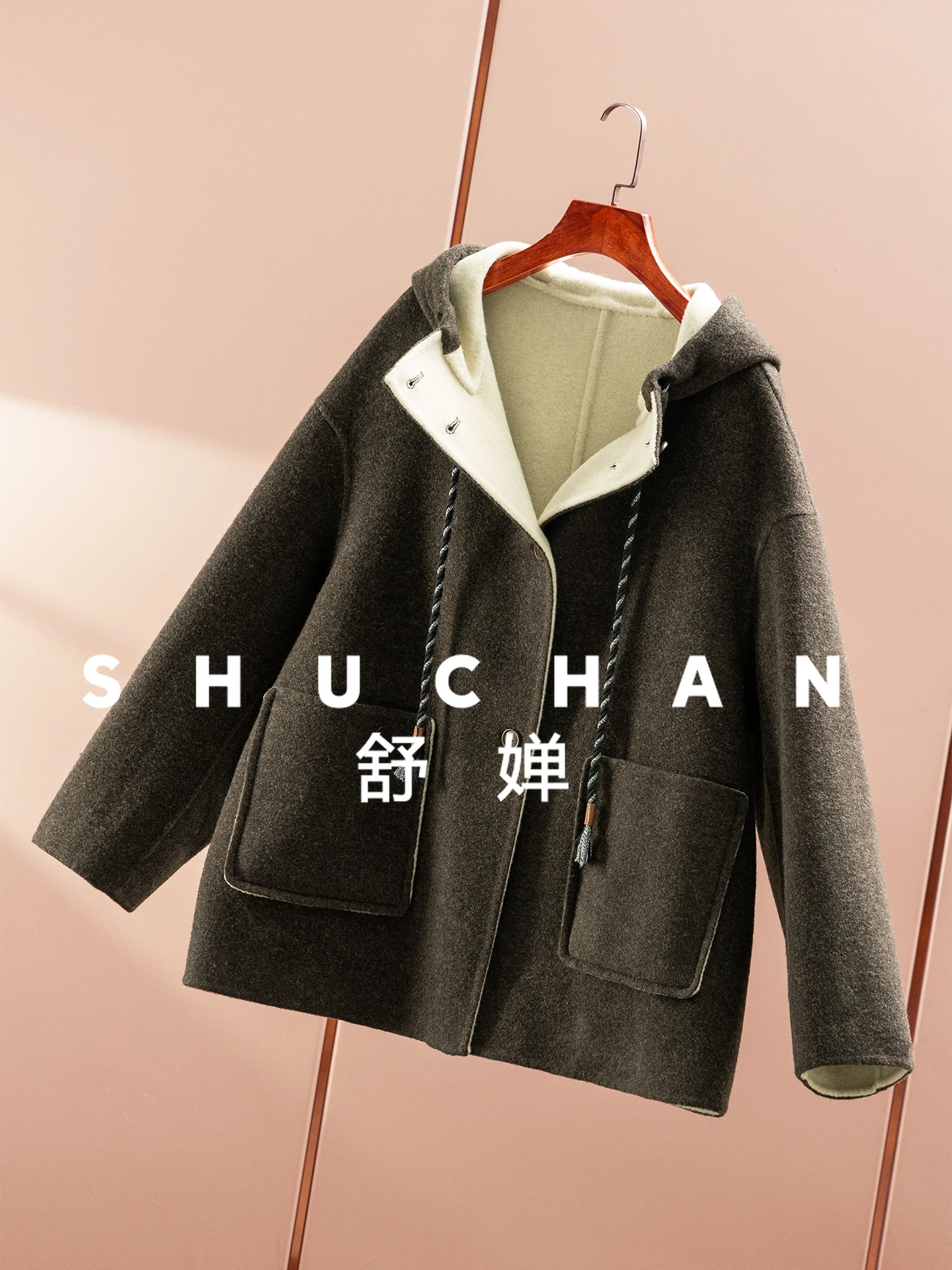 High-quality, French Luxury Cashmere Wool Double-sided Woolen Hooded Coat Women 99B3 Abrigo Invierno 2025 Para Mujer