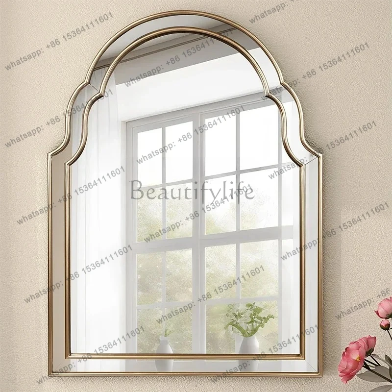 

pg46French arched bathroom mirror retro light luxury vanity vanity vanity mirror wall hanging Nordic fireplace decorative mirror