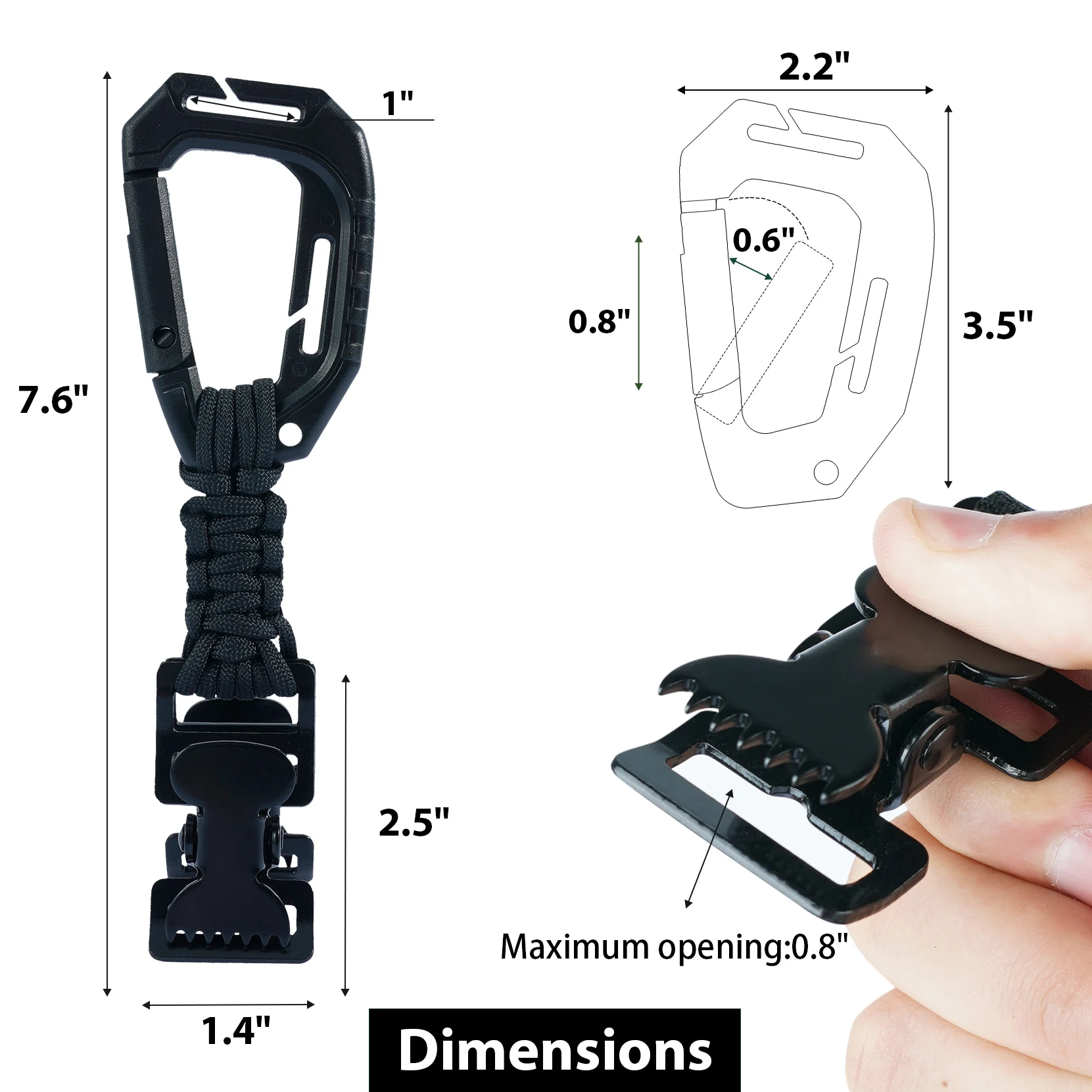 Glove Clips with Plastic Carabiner and Paracord, Metal Clips for Heavy Duty Gloves, with Key Ring for Tactical Backpack