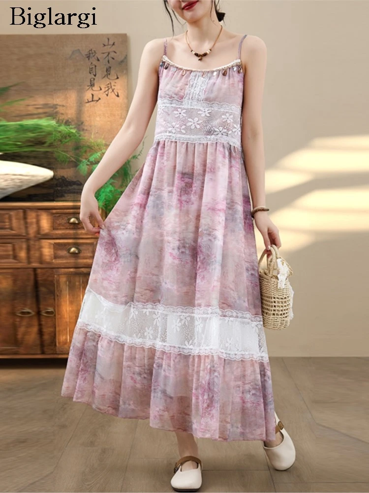 

Oversized Summer Slip Sleeveless Dress Women Flower Floral Print Patchwork Fashion Ladies Dresses Loose Ruffle Woman Dress