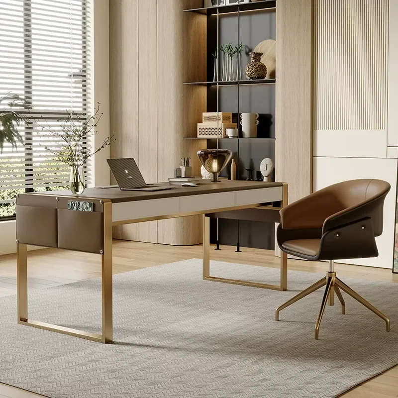 Modern Simple Saddle Leather Desk for Home Study Living Room High End Computer Desk Light Luxury Style