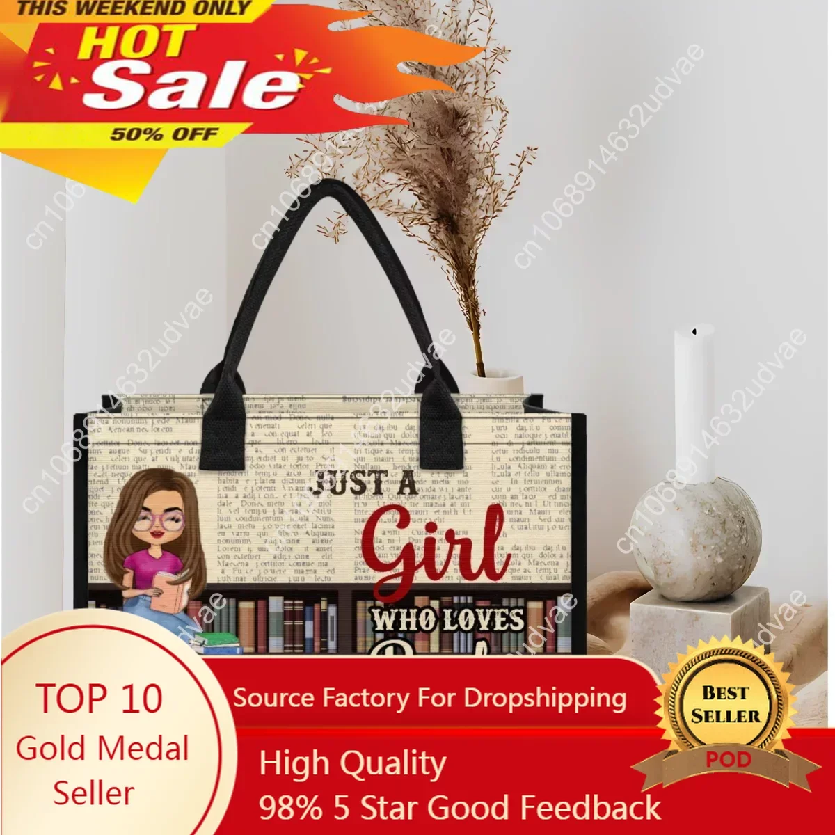 Just A Girl Who Loves Books Design Tote Bags Luxury Portable Street Popular Shoulder Bag Fashion Handle Handbags Teacher's Gift