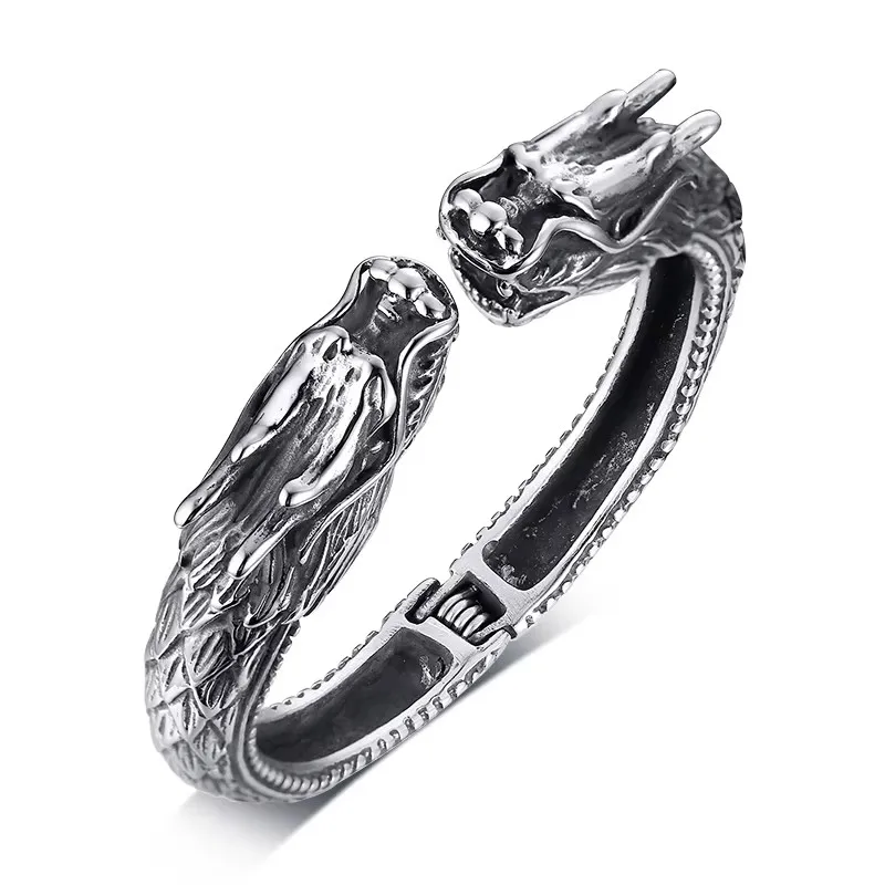 Dragon Bracelet Head Cuff Bracelet for Men Nomad Tribal Stainless Steel Vintage Bangle Jewelry