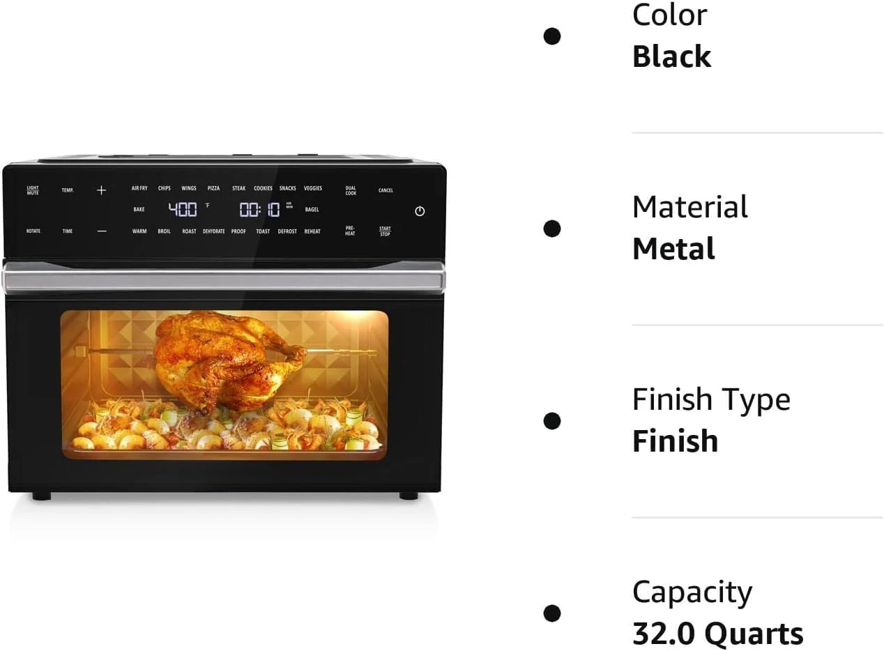 32QT Extra Large Air Fryer, 19-In-1 Air Fryer Toaster Oven Combo with Rotisserie and Dehydrator, Digital Convection Oven Counter