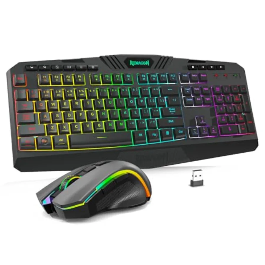 

Беспроводной игровой комплект Redragon S101M-KS: клавиатура и мышь с RGB-подсветкой, трехрежимной мышью 4800 DPI и 10 независимыми мультимедийными клавишами
