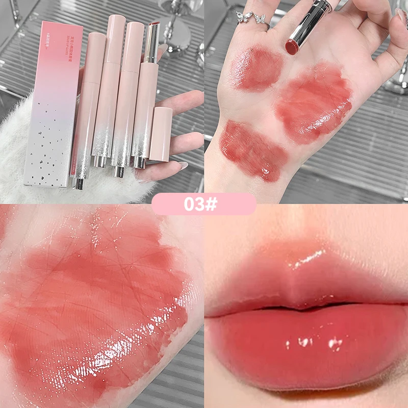 Feste Lippen praller transparent feuchtigkeit spendend Gelee Spiegel rotbraun Lippenstift Pfirsich Marmelade Natur nackt Lippen glasur Make-up