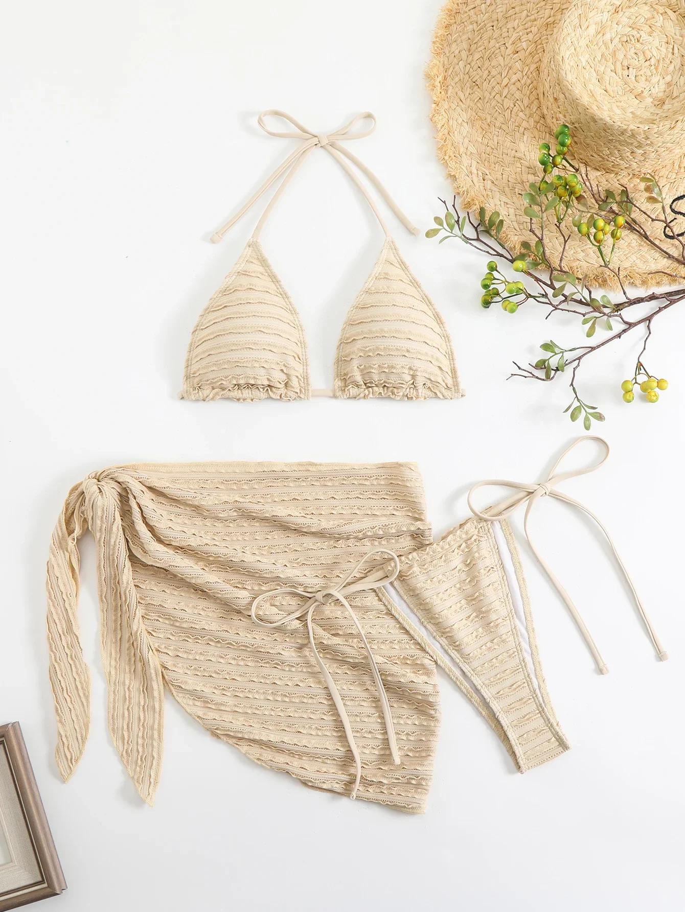 3 pezzi triangolo string bikini 2025 donna halter costume da bagno solido sexy imbottito costumi da bagno bagnanti femminili costume da bagno costume da bagno