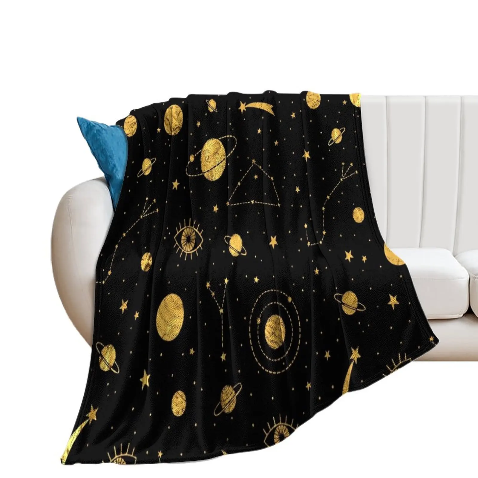 

Cosmos (black & gold) Throw Blanket bed plaid Plaid Blankets