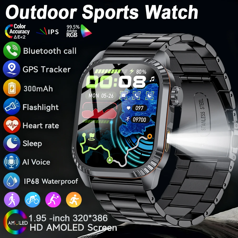 

New GPS Military Outdoor Sports Smart Watch Men 1.95-inch AMOLED IP68 Waterproof Compass Bluetooth Call Swim Fitness Smartwatch