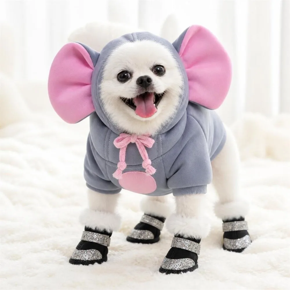 4Pcs Fashion Warm Winter Dog Shoes Anti-slip Cats Puppy Socks Luminous Thickened Dog Footwear Puppy