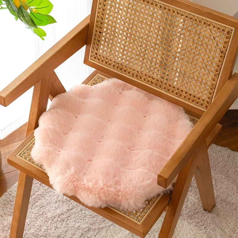 45x45cm/50x50cm Round Cream Style Seat Cushion Winter Thickened Warm Plush Cushion Solid Color Pet Cushion 1PC