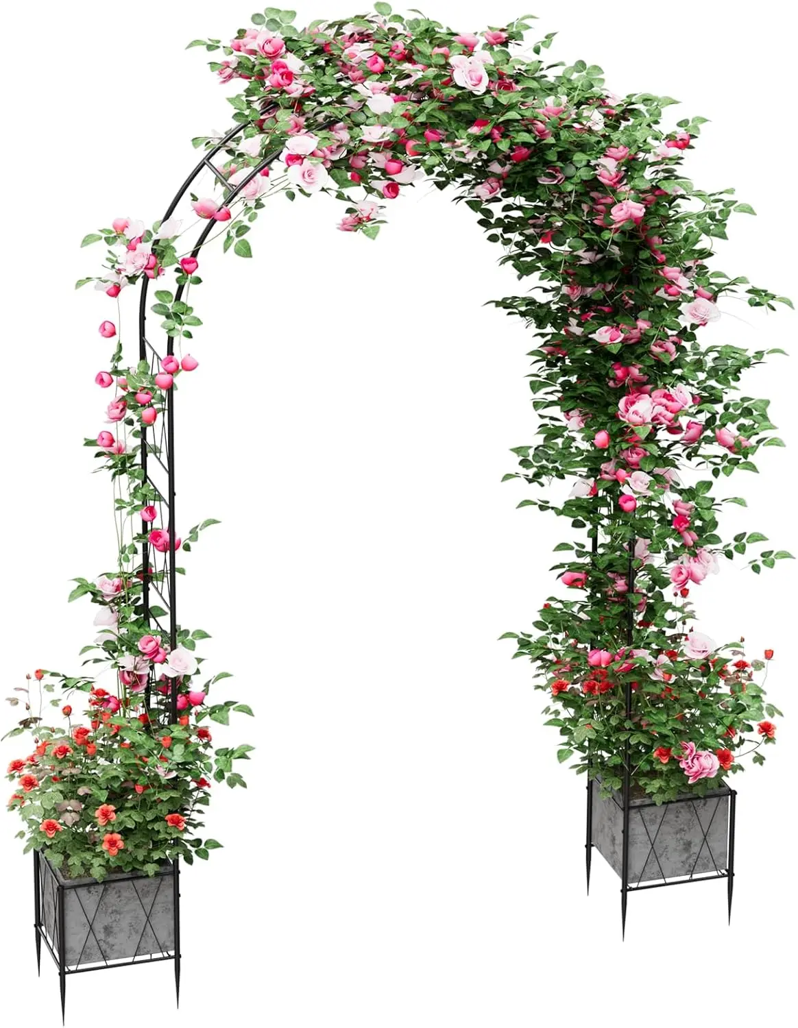 

Garden Arch Arbor Trellis with Planter Boxes 8.2 Ft Metal Arch Trellis for Climbing Plants Outdoor, Wedding Arches Backdrop Stan